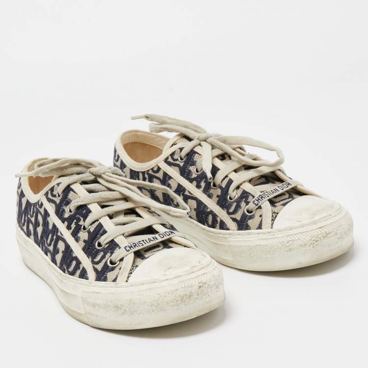 Pre Owned Dior Navy Blue/White Canvas Walk'n'Dior Low Top Sneakers Size 38
