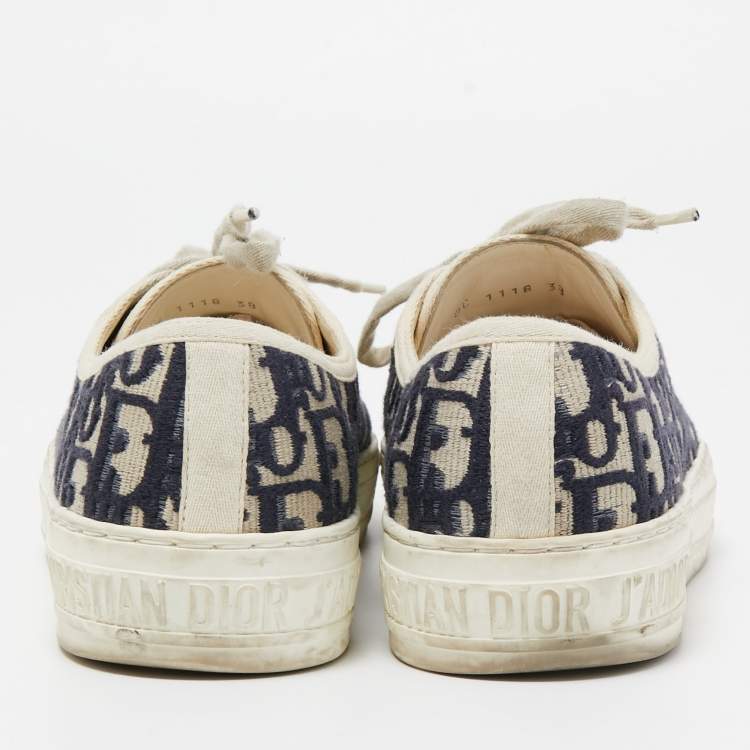 Pre Owned Dior Navy Blue/White Canvas Walk'n'Dior Low Top Sneakers Size 38