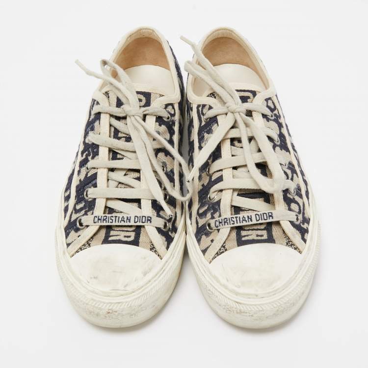 Pre Owned Dior Navy Blue/White Canvas Walk'n'Dior Low Top Sneakers Size 38