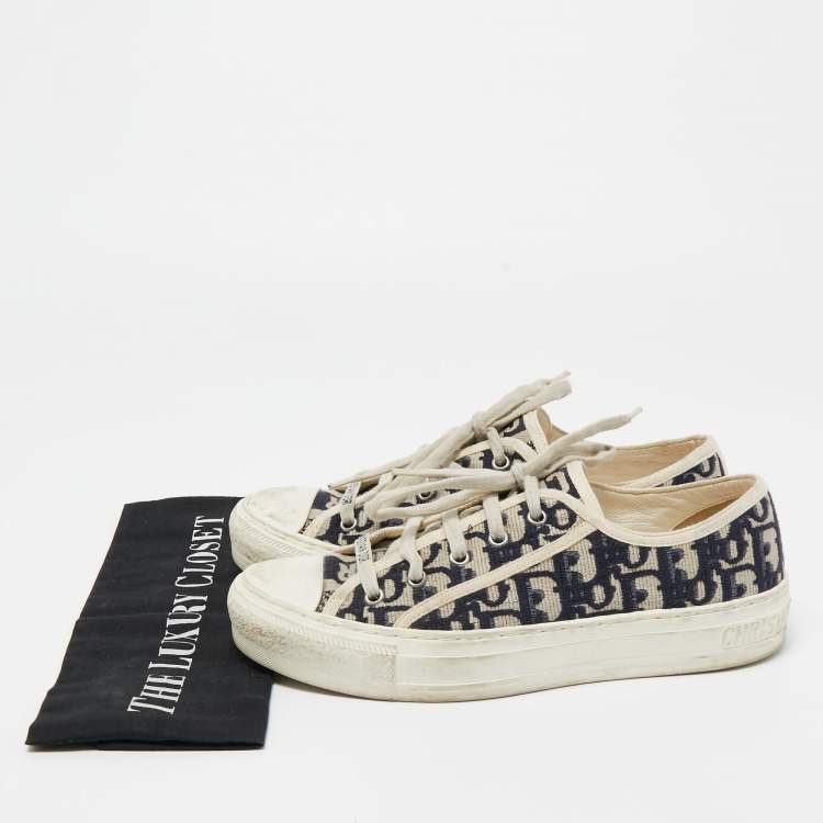 Pre Owned Dior Navy Blue/White Canvas Walk'n'Dior Low Top Sneakers Size 38