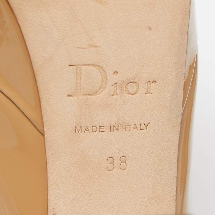 Pre Owned Dior Beige Patent Leather Miss Dior Platform Peep Toe Pumps Size 38