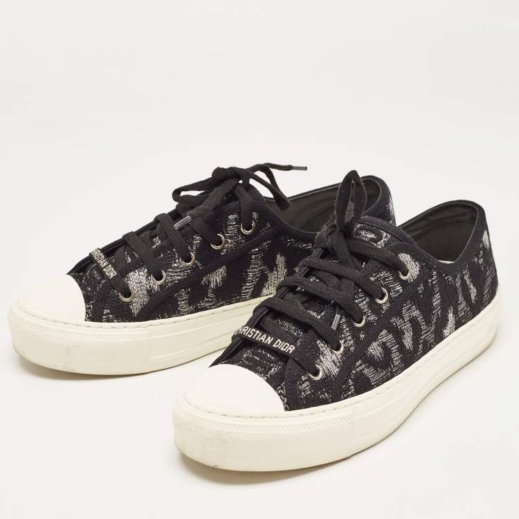 Pre Owned Dior Black/Silver Canvas Walk'n'Dior Low Top Sneakers Size 38.5