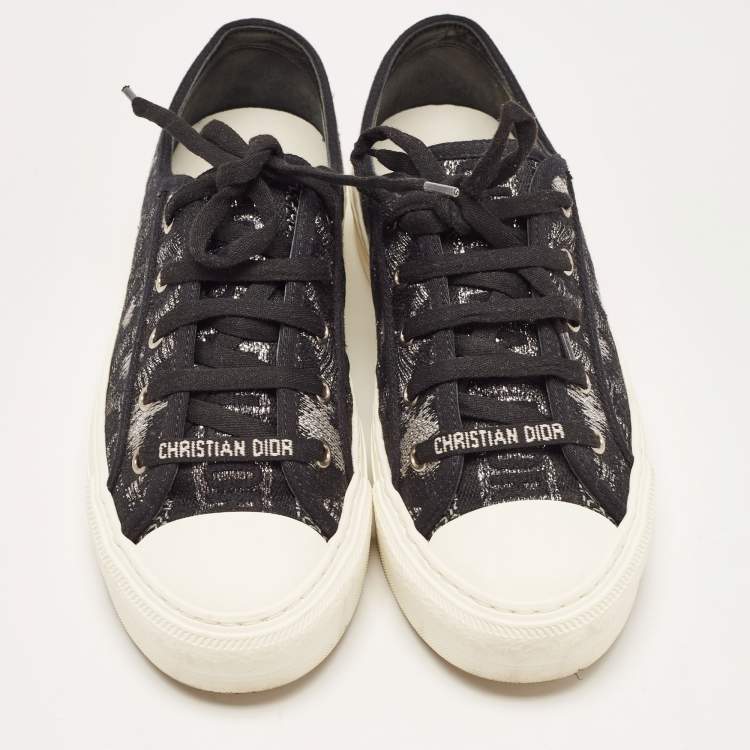 Pre Owned Dior Black/Silver Canvas Walk'n'Dior Low Top Sneakers Size 38.5
