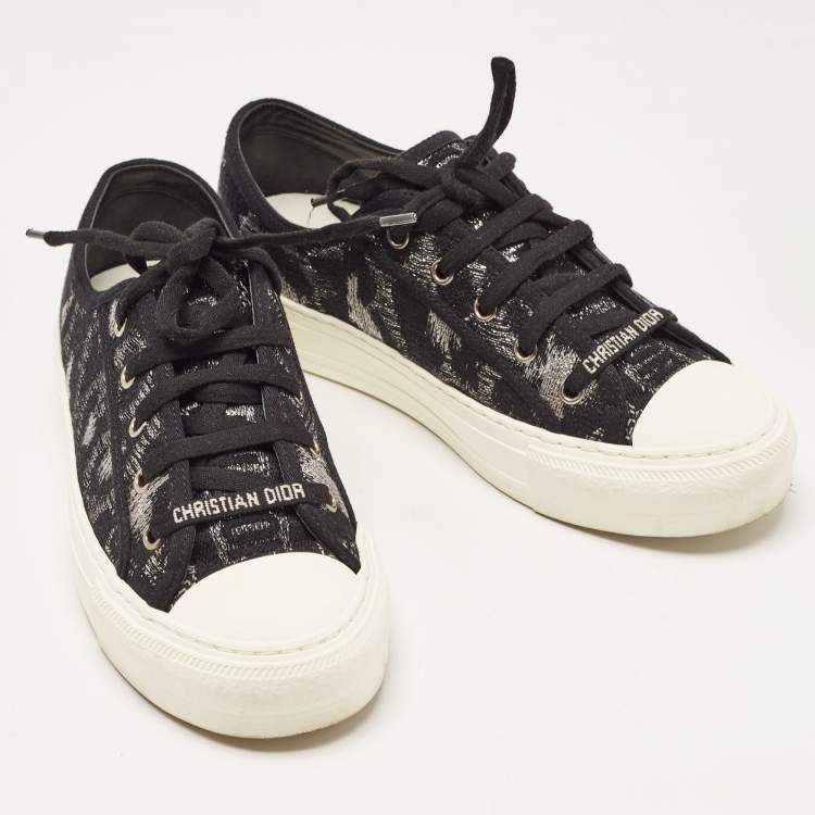 Pre Owned Dior Black/Silver Canvas Walk'n'Dior Low Top Sneakers Size 38.5