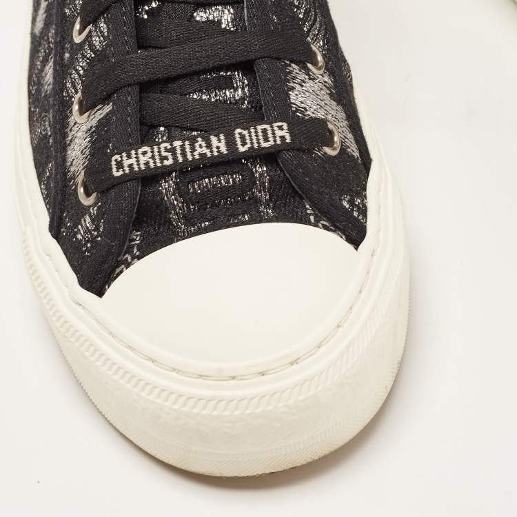 Pre Owned Dior Black/Silver Canvas Walk'n'Dior Low Top Sneakers Size 38.5