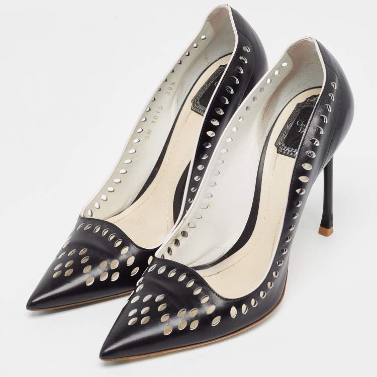 Pre Owned Dior Black Laser Cut Leather Pointed Toe Pumps Size 39.5