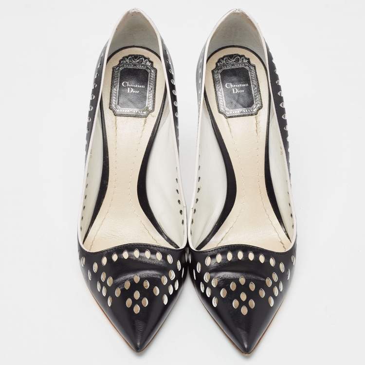 Pre Owned Dior Black Laser Cut Leather Pointed Toe Pumps Size 39.5