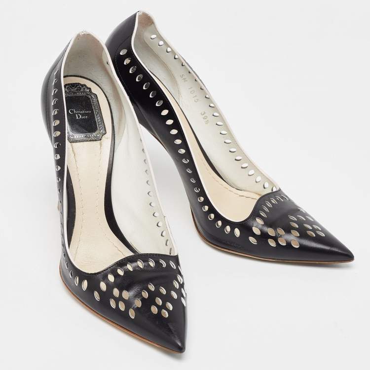 Pre Owned Dior Black Laser Cut Leather Pointed Toe Pumps Size 39.5