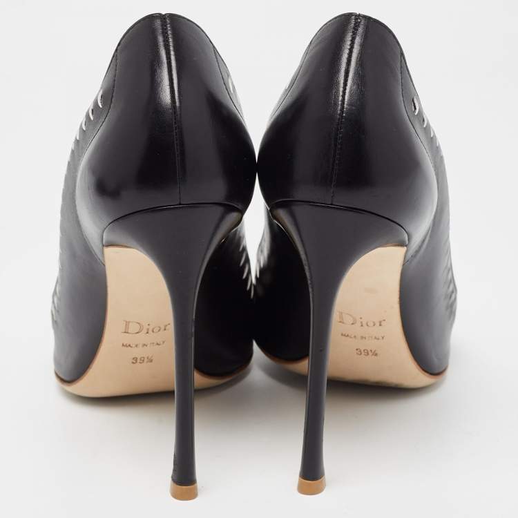 Pre Owned Dior Black Laser Cut Leather Pointed Toe Pumps Size 39.5