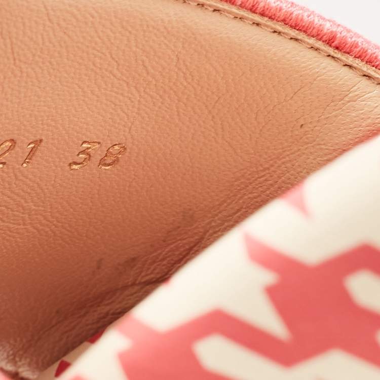 Pre Owned Dior Pink/White Logo Embroidered Canvas Houndstooth Dway Slides Size 38