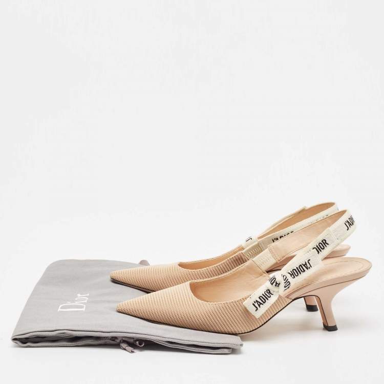 Pre Owned Dior Beige Technical Fabric J'adior Slingback Pumps Size 38