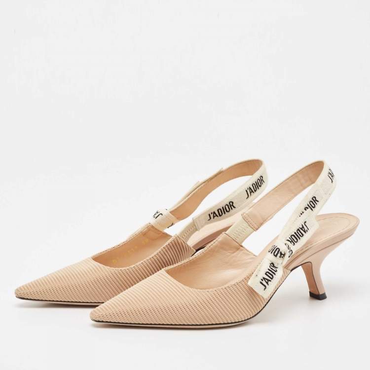 Pre Owned Dior Beige Technical Fabric J'adior Slingback Pumps Size 38