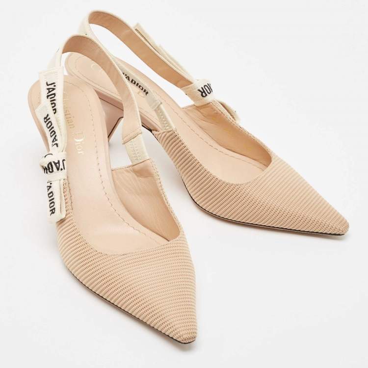 Pre Owned Dior Beige Technical Fabric J'adior Slingback Pumps Size 38