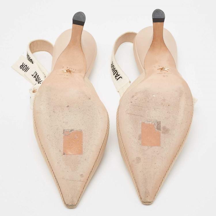 Pre Owned Dior Beige Technical Fabric J'adior Slingback Pumps Size 38