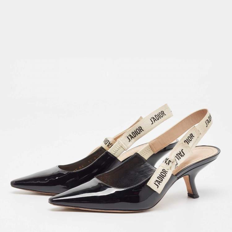 Pre Owned Dior Black Patent J'Adior Slingback Pumps Size 36.5