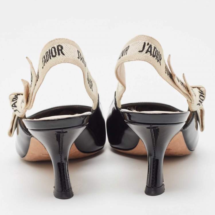 Pre Owned Dior Black Patent J'Adior Slingback Pumps Size 36.5