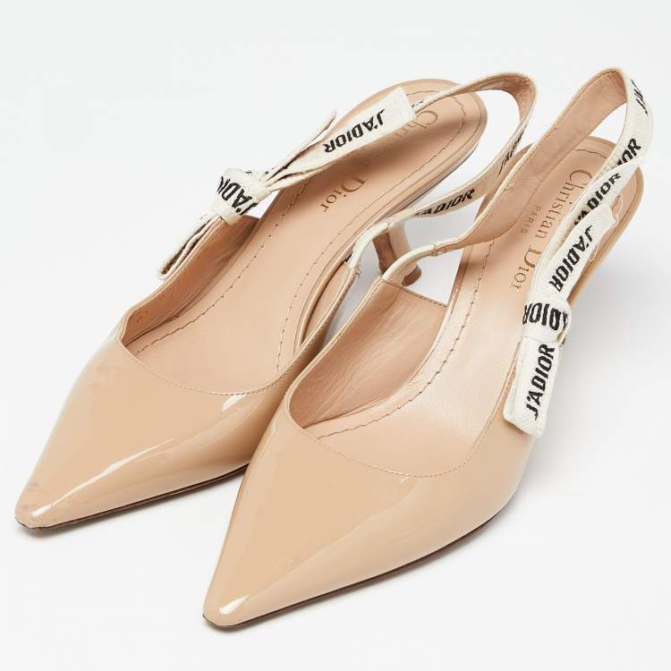 Pre Owned Dior Beige Patent Leather J'adior Slingback Pumps Size 38