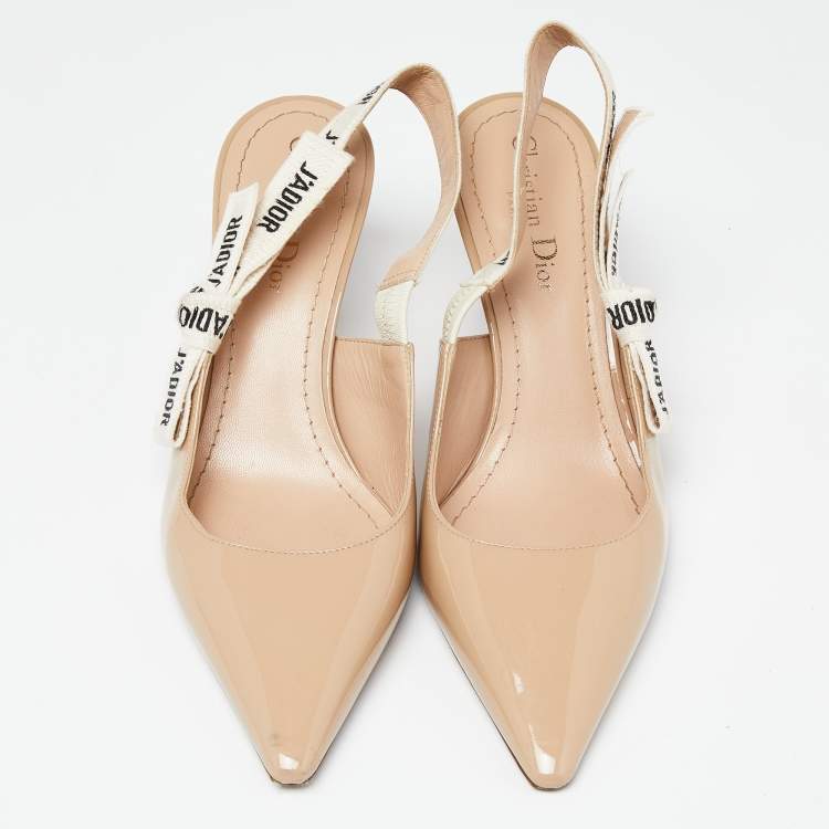 Pre Owned Dior Beige Patent Leather J'adior Slingback Pumps Size 38