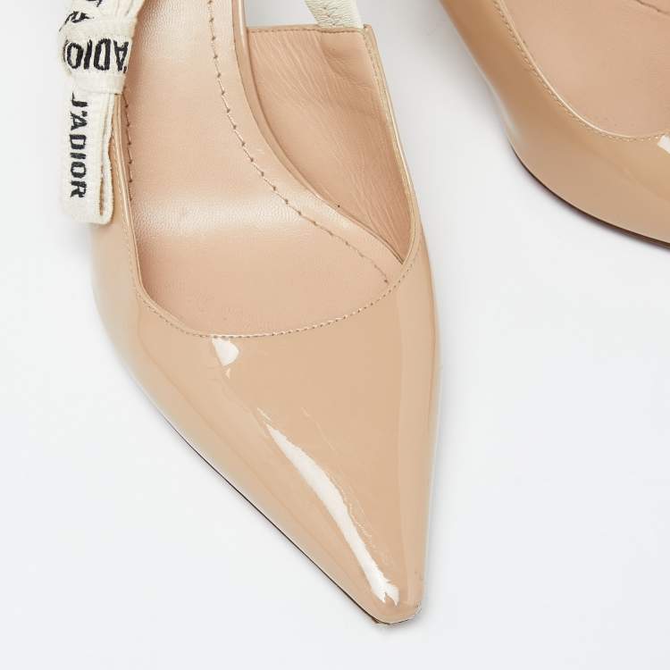 Pre Owned Dior Beige Patent Leather J'adior Slingback Pumps Size 38