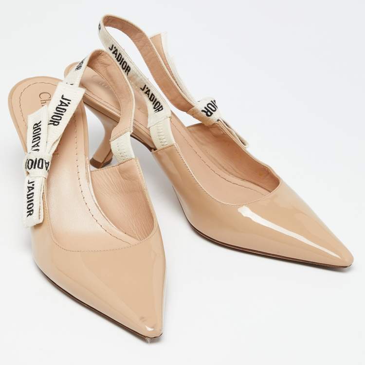 Pre Owned Dior Beige Patent Leather J'adior Slingback Pumps Size 38