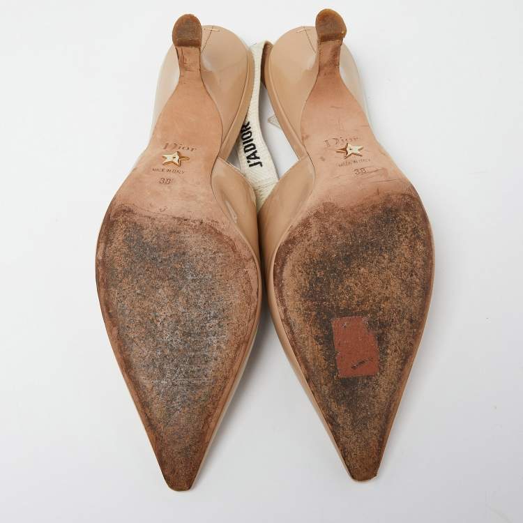 Pre Owned Dior Beige Patent Leather J'adior Slingback Pumps Size 38