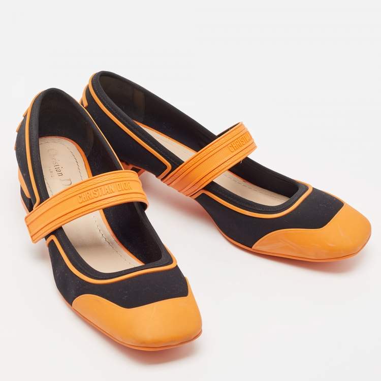 مملوكة مسبقًا Dior Orange/Black Rubber and Fabric Roller Mary Jane Pumps Size 40