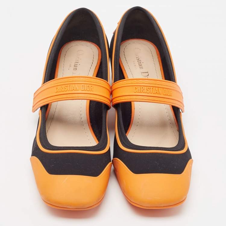 مملوكة مسبقًا Dior Orange/Black Rubber and Fabric Roller Mary Jane Pumps Size 40