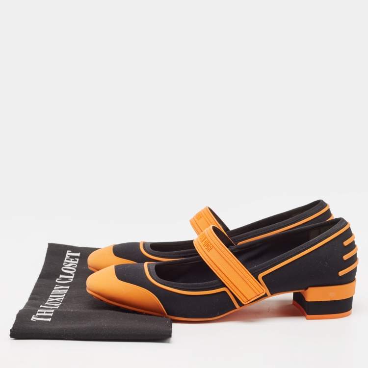 مملوكة مسبقًا Dior Orange/Black Rubber and Fabric Roller Mary Jane Pumps Size 40