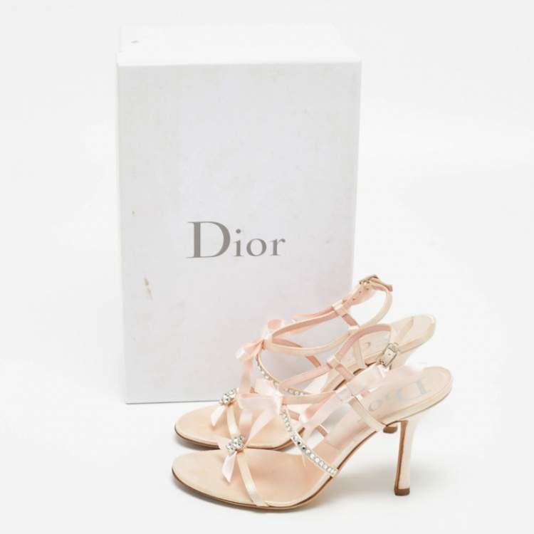 Pre Owned Dior Pink Satin Rose Chain Ankle Strap Sandals Size 36