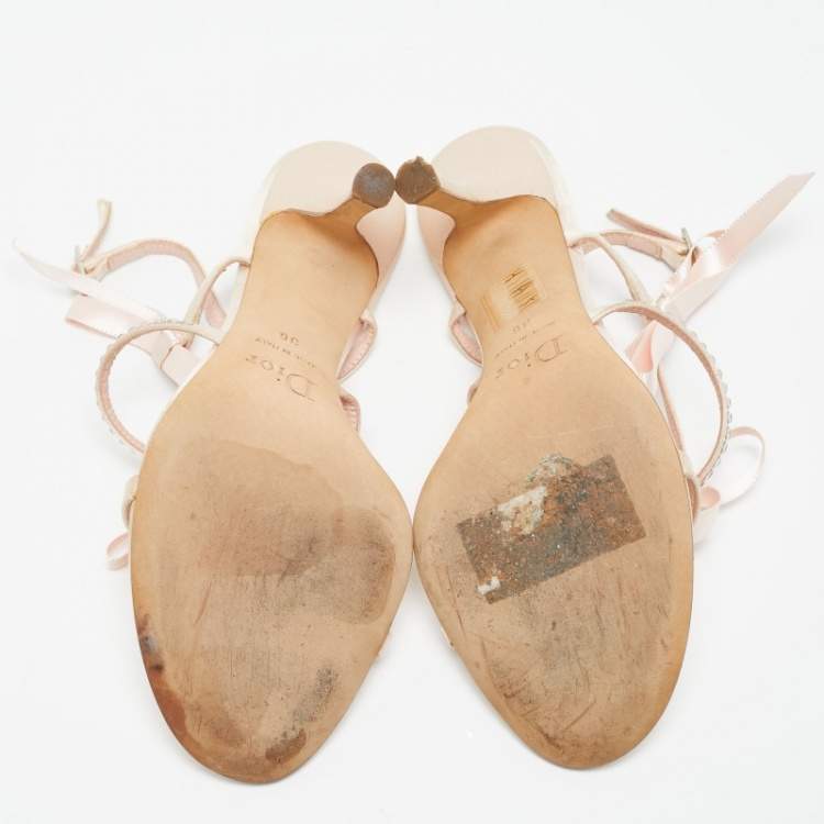 Pre Owned Dior Pink Satin Rose Chain Ankle Strap Sandals Size 36