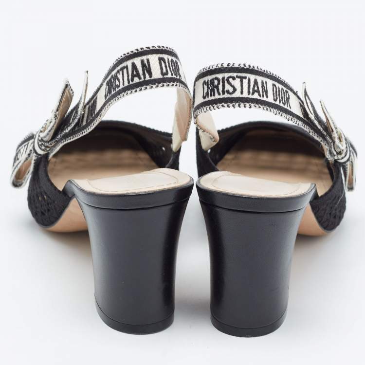 Pre Owned Dior Black Cannage Fabric Dior & Moi Slingback Pumps Size 39.5