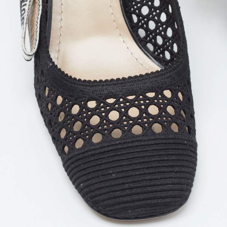 Pre Owned Dior Black Cannage Fabric Dior & Moi Slingback Pumps Size 39.5