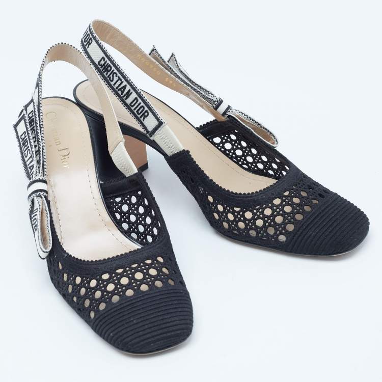 Pre Owned Dior Black Cannage Fabric Dior & Moi Slingback Pumps Size 39.5