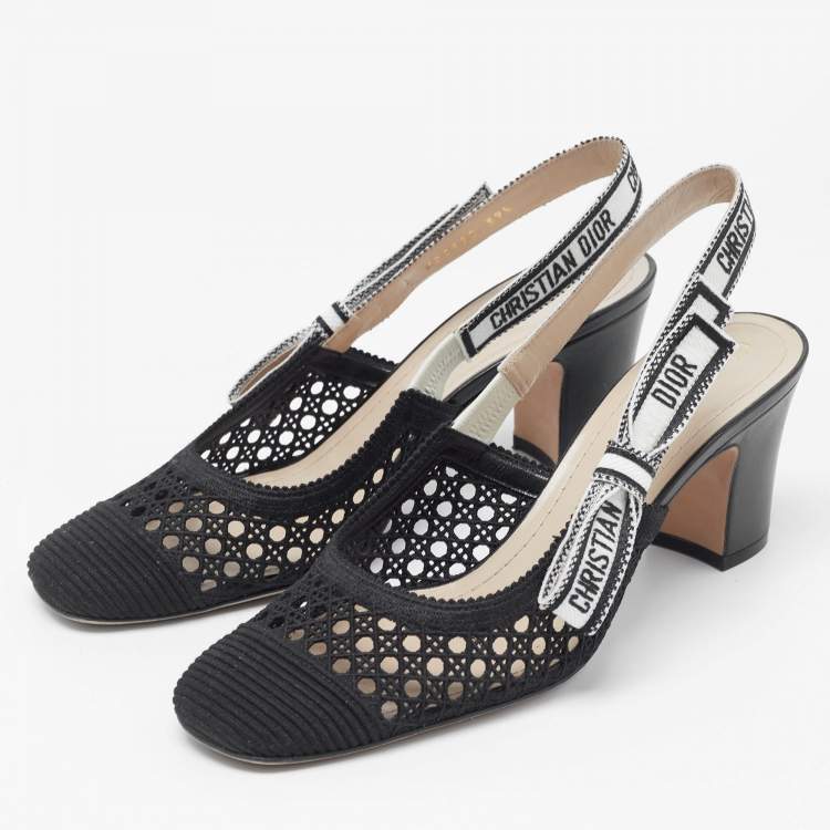 Pre Owned Dior Black Cannage Fabric Dior & Moi Slingback Pumps Size 39.5