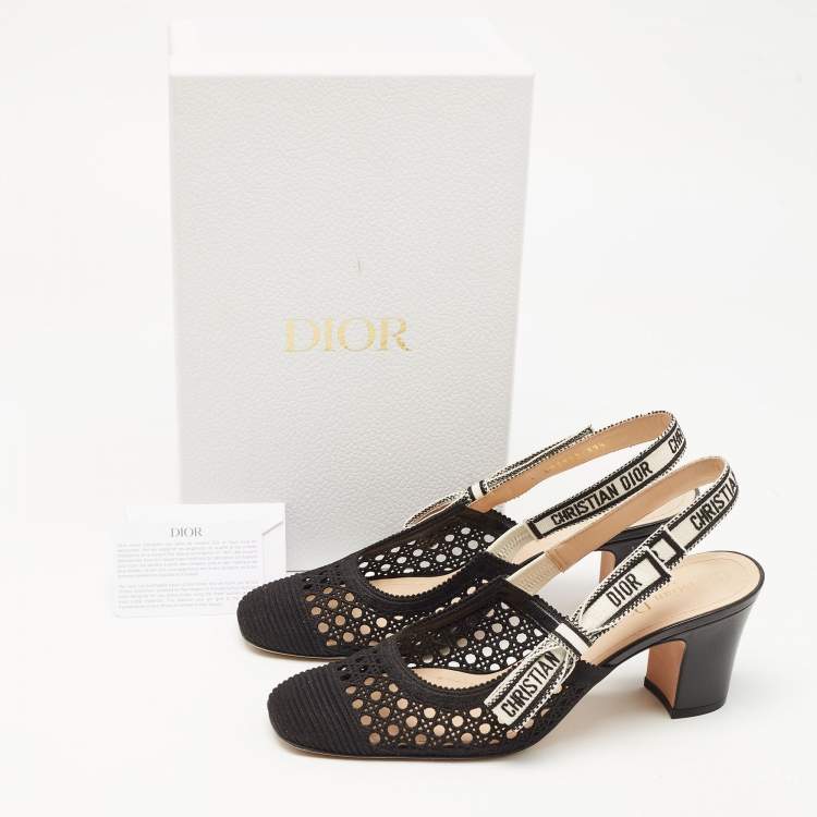 Pre Owned Dior Black Cannage Fabric Dior & Moi Slingback Pumps Size 39.5