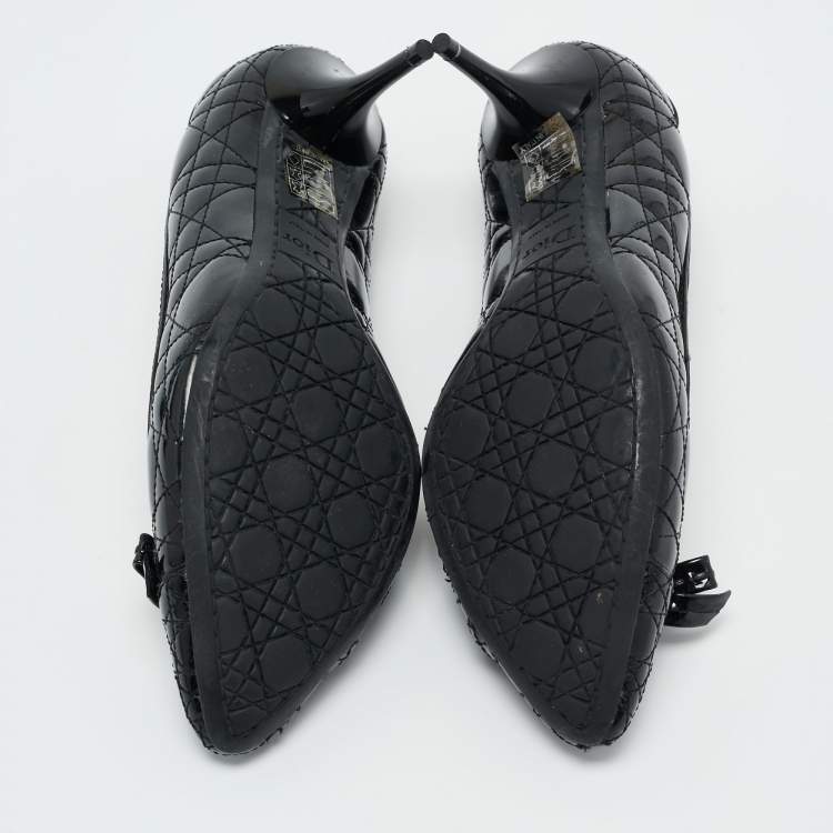 Pre Owned Dior Black Cannage Patent Leather Bow Pumps Size 39