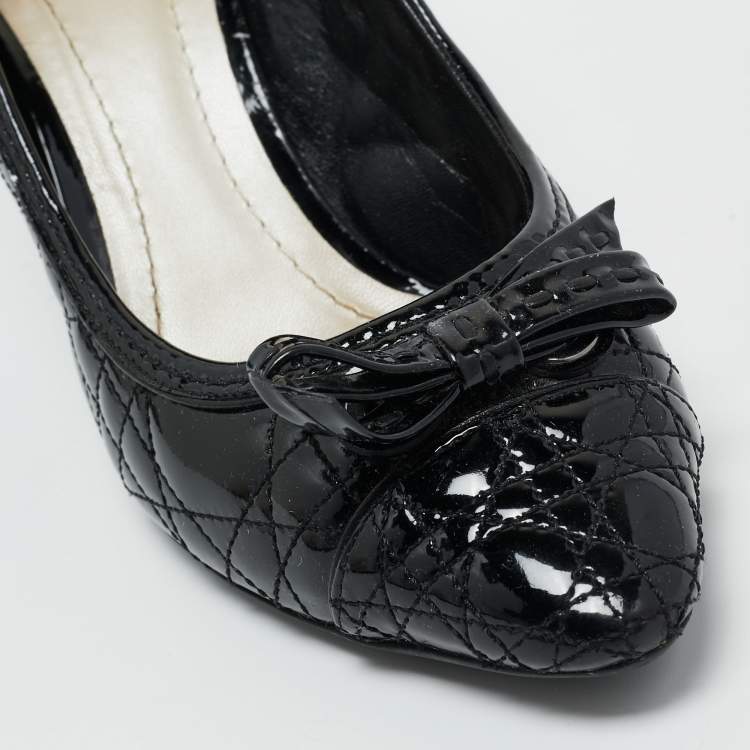 Pre Owned Dior Black Cannage Patent Leather Bow Pumps Size 39