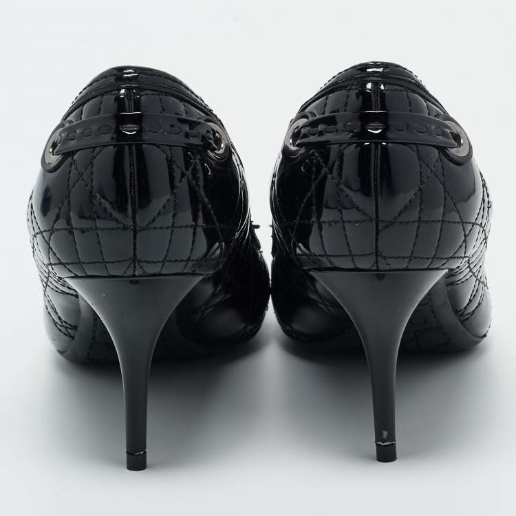 Pre Owned Dior Black Cannage Patent Leather Bow Pumps Size 39