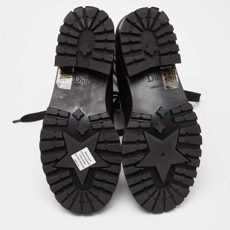 Pre Owned Dior Black /White Leather and Knit Fabric Diorland Combat Boots Size 37