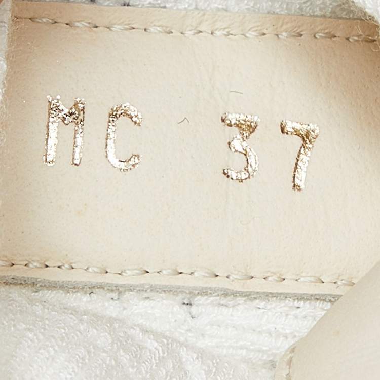 Pre Owned Dior Black /White Leather and Knit Fabric Diorland Combat Boots Size 37