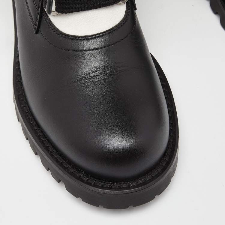 Pre Owned Dior Black /White Leather and Knit Fabric Diorland Combat Boots Size 37