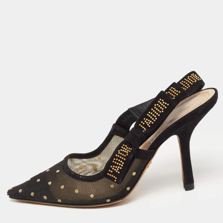 Pre Owned Dior Black Mesh And Suede J'adior Slingback Pumps Size  37.5