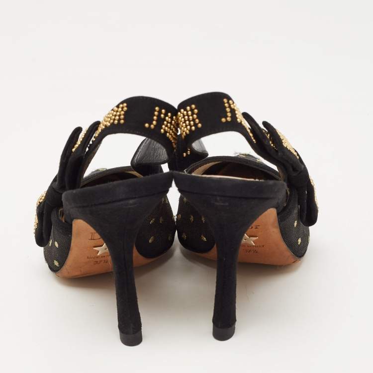 Pre Owned Dior Black Mesh And Suede J'adior Slingback Pumps Size  37.5