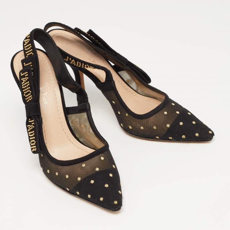 Pre Owned Dior Black Mesh And Suede J'adior Slingback Pumps Size  37.5