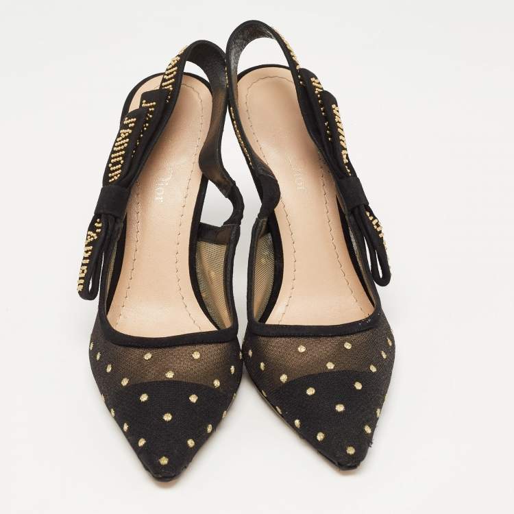 Pre Owned Dior Black Mesh And Suede J'adior Slingback Pumps Size  37.5