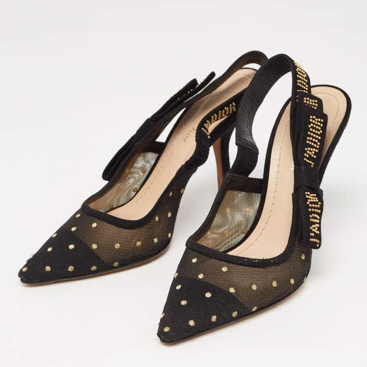 Pre Owned Dior Black Mesh And Suede J'adior Slingback Pumps Size  37.5