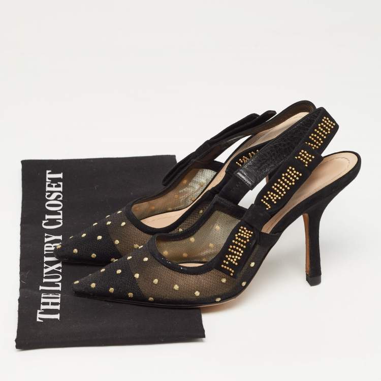 Pre Owned Dior Black Mesh And Suede J'adior Slingback Pumps Size  37.5
