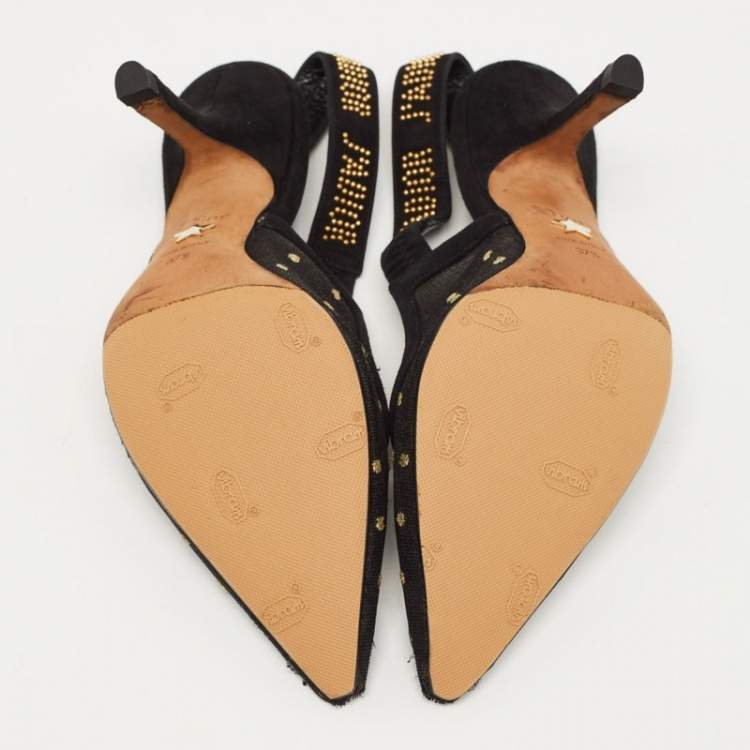 Pre Owned Dior Black Mesh And Suede J'adior Slingback Pumps Size  37.5