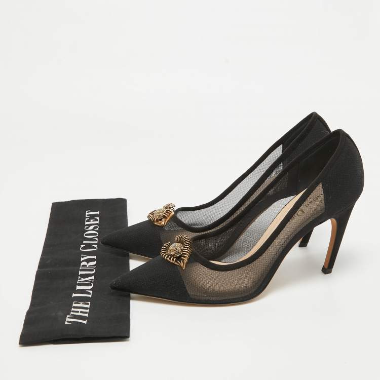 Pre Owned Dior Black Mesh And Suede Surreal D Eye Detail Pointed Toe Pumps Size 41
