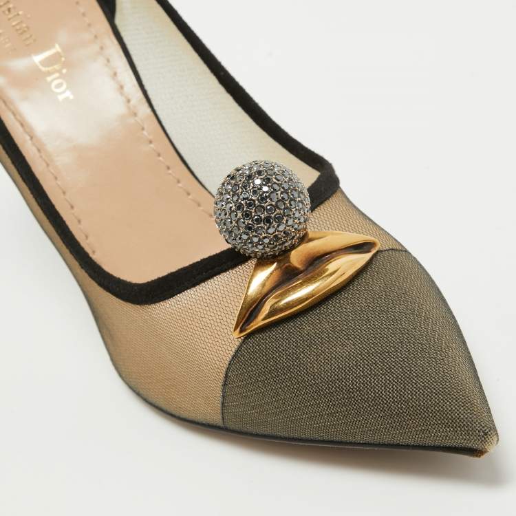 Pre Owned  Dior Beige/Black Suede and Mesh Surreal Eye Pumps Size 40